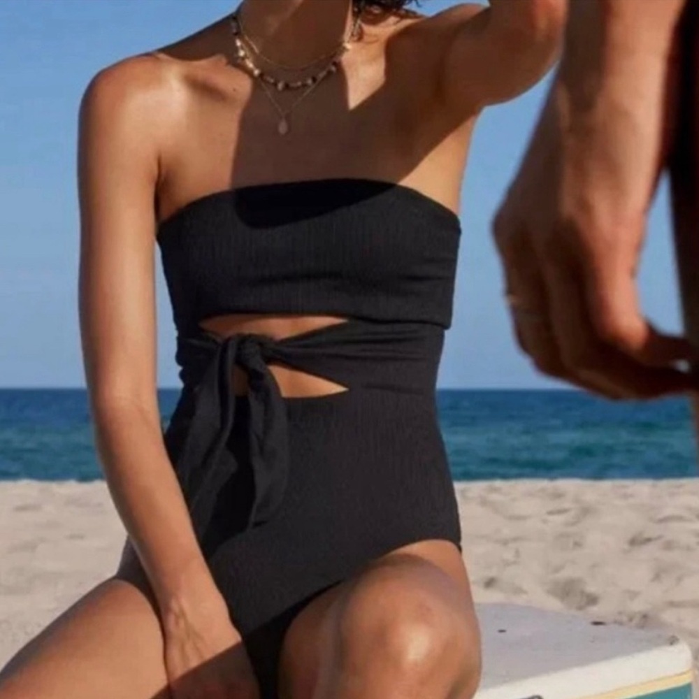 Aerie Black Cutout One Piece Swimsuit